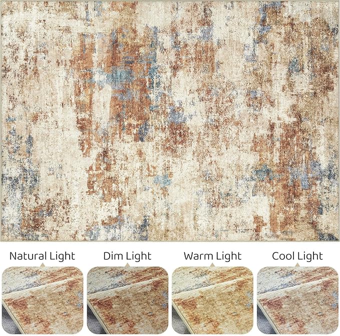 6x9 Area Rugs Washable Rug: Large Abstract Modern Soft Stain Resistant Indoor Floor Non-Slip Accent Carpet for Living Room Bedroom Nursery Playroom Dining Room Office Dorm Home House- Blue Orange