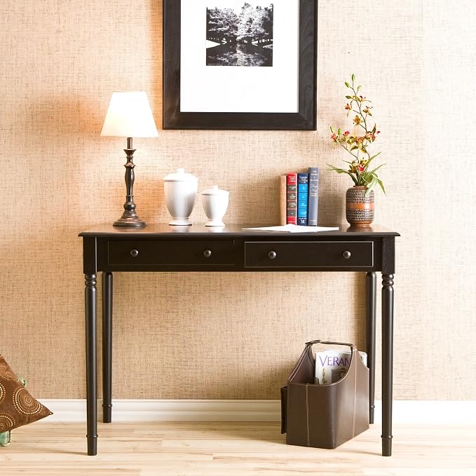 SEI Furniture - Writing 2-drawer Desk- Satin Black - Transitional Design, Black Finish - Ideal for Home Office, Bedroom (HO8801)