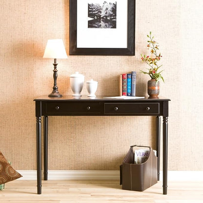 SEI Furniture - Writing 2-drawer Desk- Satin Black - Transitional Design, Black Finish - Ideal for Home Office, Bedroom (HO8801)