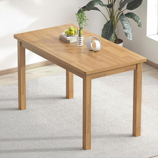 Solid Wood Desk, 43.3 inch Small Computer Desk, Farmhouse Home Office Desk with Natural Wood Finish, Writing Desk for Small Spaces, Study Table for Bedroom, Dining Table for Kitchen, Natural