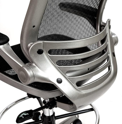 Flash Furniture Waylon Mid-Back Swivel Office Chair with Adjustable Foot Ring and Seat Height, Ergonomic Mesh Chair with Armrests, Black/Silver