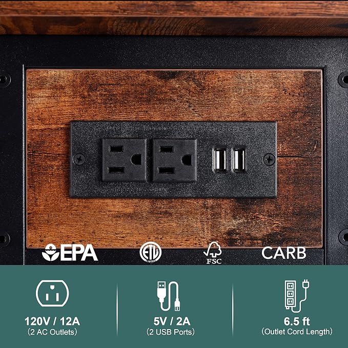 Yoobure End Table with Charging Station, Flip Top Side Table with USB Ports and Outlets, Sofa Couch Table Bedside Table for Living Room Bedroom, Narrow Nightstand with Storage Shelves for Small Space