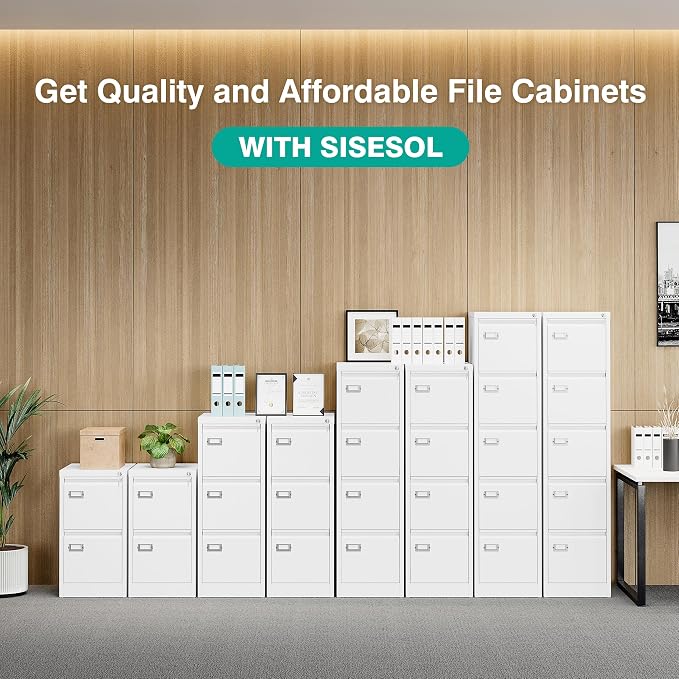 SISESOL 5 Drawer File Cabinet with Lock,White Narrow Vertical File Cabinet Five Drawer,Tall Office Filing Cabinets,Metal Filing Cabinets for Home Office,Fit A4,Legal,Letter Size,-Assembly Required