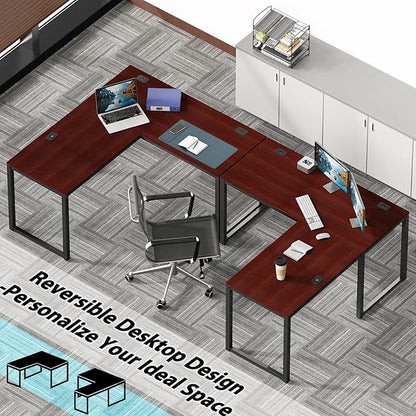 SHW 55 x 60 Inches Commercial-Grade L-Shape Corner Office Computer Desk, Cherry