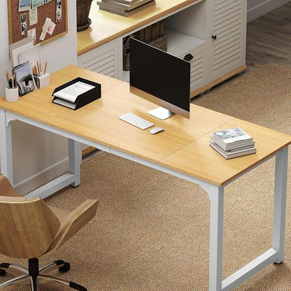 NSdirect Modern Computer Desk 63 Inch Large Office Desk, Writing Study Table for Home Office Desk Workstation Wide Metal Sturdy Frame Thicker Steel Legs, White