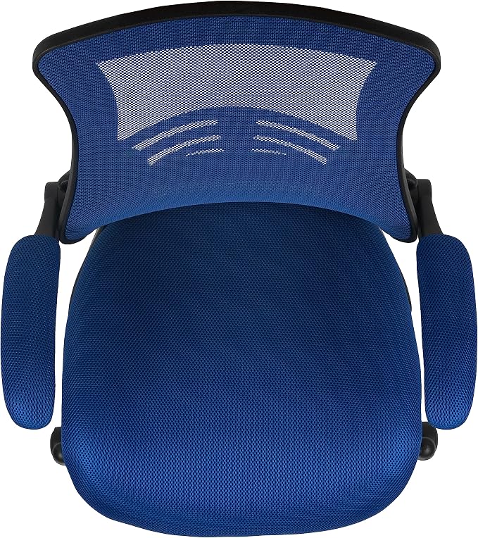 Flash Furniture Kelista Mid-Back Swivel Office Chair with Adjustable Seat Height, Ergonomic Mesh Desk Chair with Flip-Up Armrests, Blue
